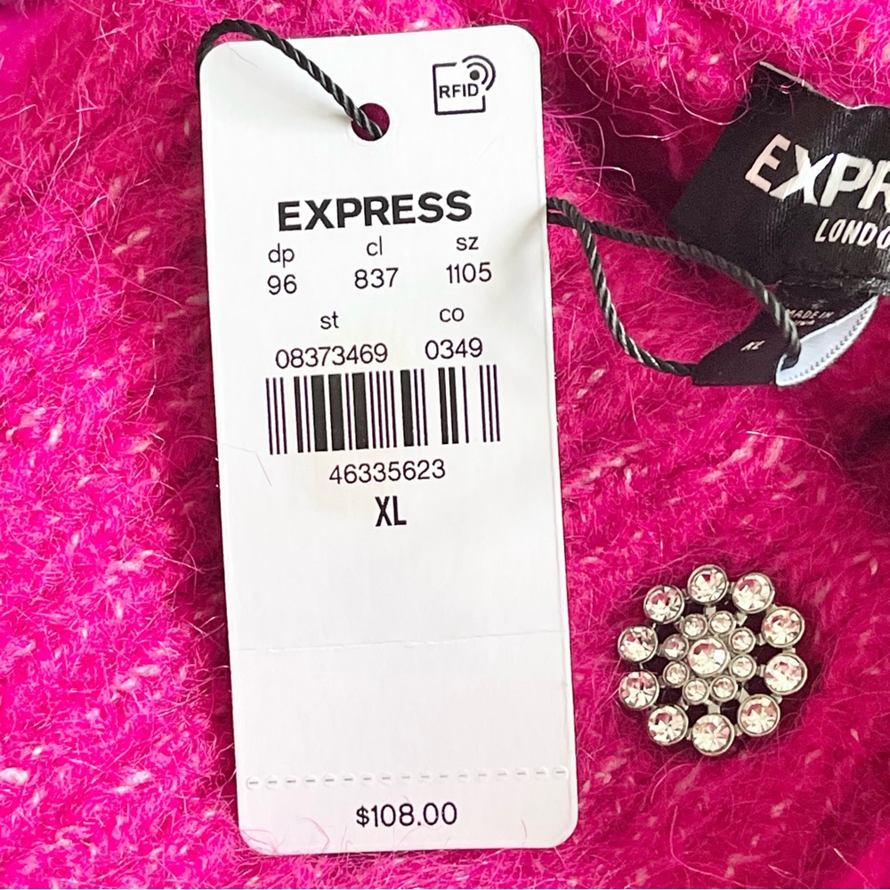 Express Fuzzy Knit Quarter Snap Sweater Embellished Buttons Mock Neck - Picture 12 of 13